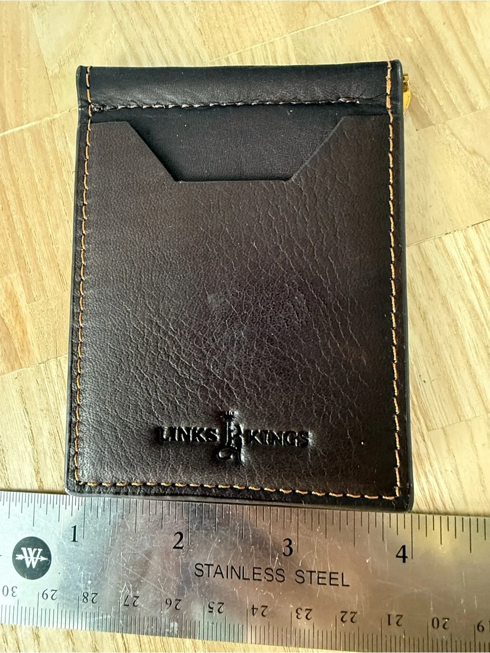Links & kings brown leather slim money clip wallet